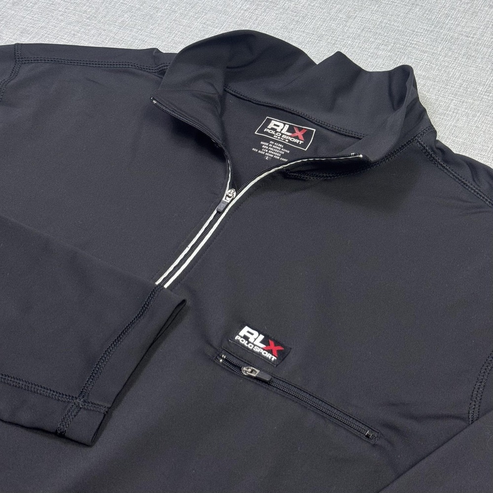 RLX Polo Sport Golf 1/4 Zip Pullover Men L Black Mock Neck Moisture Wicking